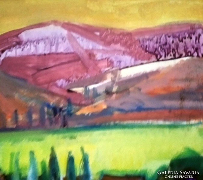 Litkei József: Őszi hegyek című  festménye a művész hagyatékából