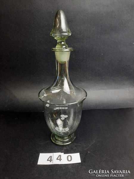 Beautiful special pale green polished patterned glass bottle, decanter, liqueur glass with stopper /440/