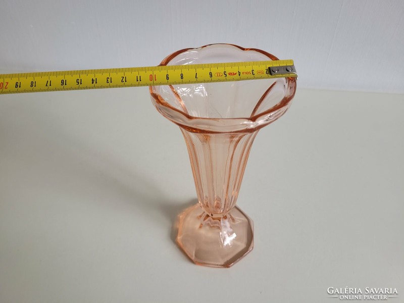 Régi üvegváza rózsaszín art deco kehely váza