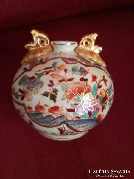 Keleti, kínai antik porcelán / kőedény gömbváza, aranyhal díszítéssel