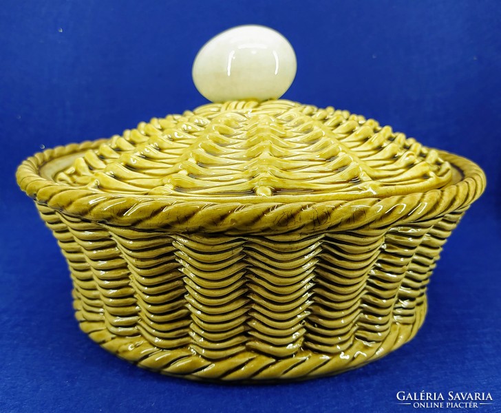 French vintage faience table with wicker basket pattern
