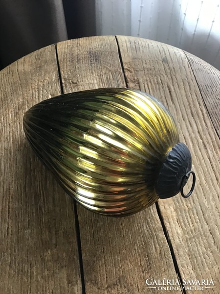 Old large ribbed glass Christmas tree decoration