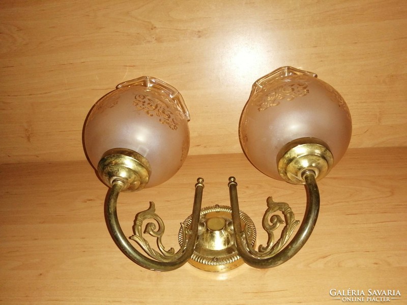 Antik 2 üveg búrás réz falikar fali lámpa