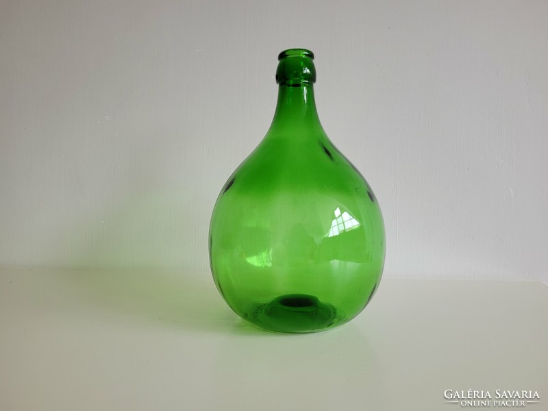 Régi nagy méretű 5 literes zöld borosüveg üveg üvegpalack kúpos aljú ballon palack