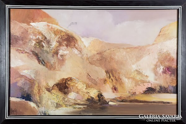 Zsigmond Hargitai: hidden lake among the rocks contemporary painting - 50884