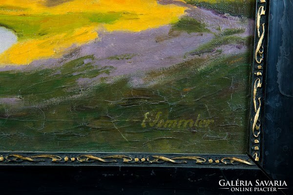 E. Sommler: Vízparti táj olaj vászon tájkép , festmény - 50843
