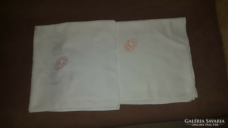 2 white damask tablecloths