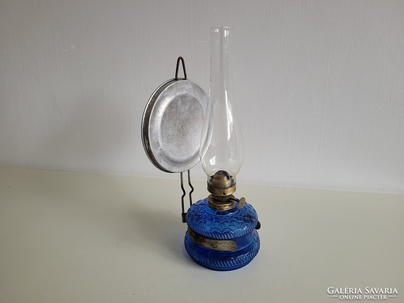 Old vintage large size blue glass kerosene lamp wall table bedside lamp