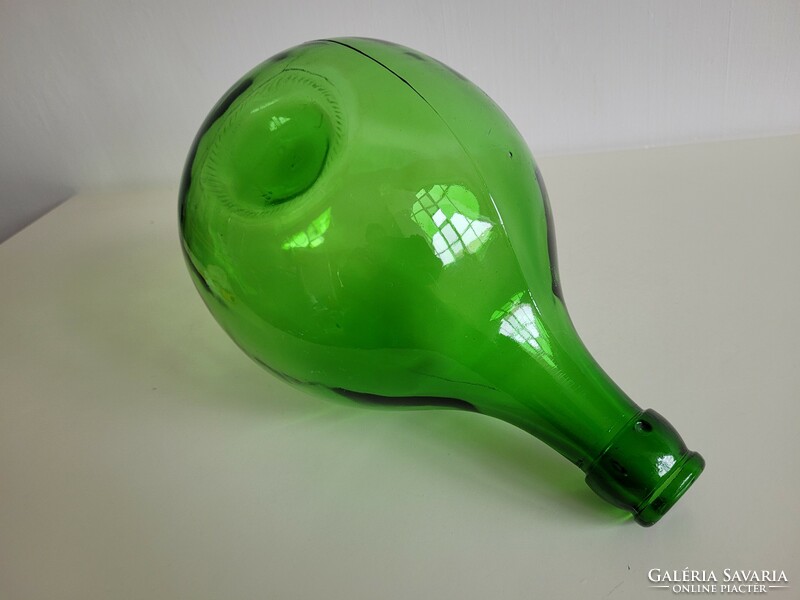 Régi nagy méretű 5 literes zöld borosüveg üveg üvegpalack kúpos aljú ballon palack