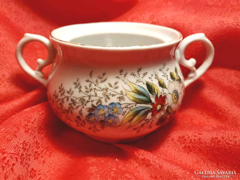Antique floral porcelain sugar bowl