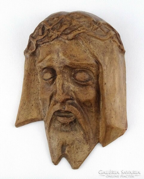 1M221 Antik jelzett Jézus kerámia krisztus fali maszk dísz 20 cm