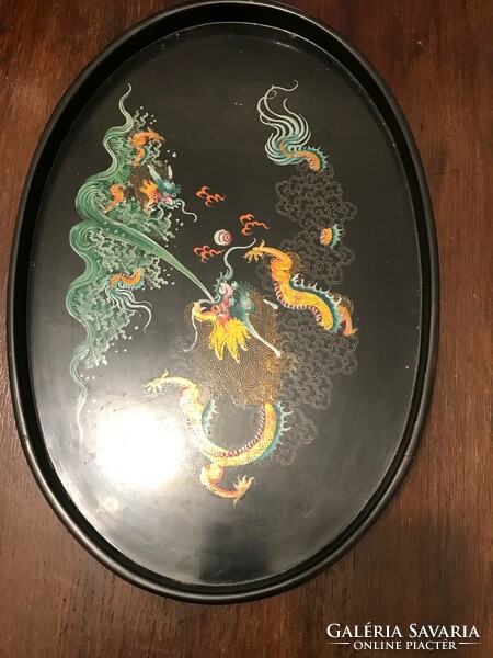 Chinese wooden tray/ with lacquer treatment, xx. Second half of Szd. Size: 35x24 cm