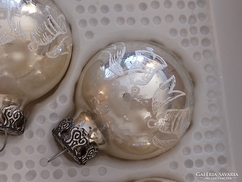 Retro üveg karácsonyfadísz régi ezüst gömb 7 db