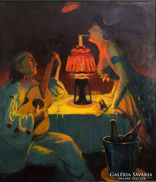 Horváth G. Andor (1876 - 1966): Farsangi mulatság olaj festmény