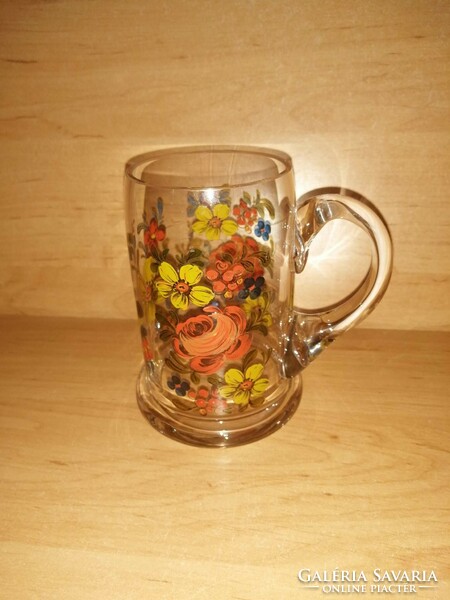 Antique enamel-painted glass jar with floral design (20/d)