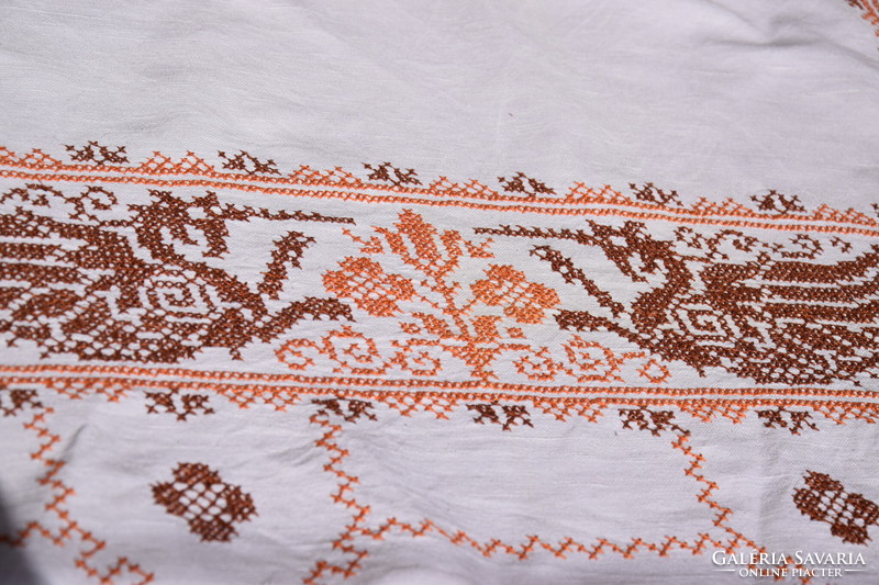 Rare antique old folk linen tablecloth table cloth tablecloth dragons hand embroidered 150 x 123