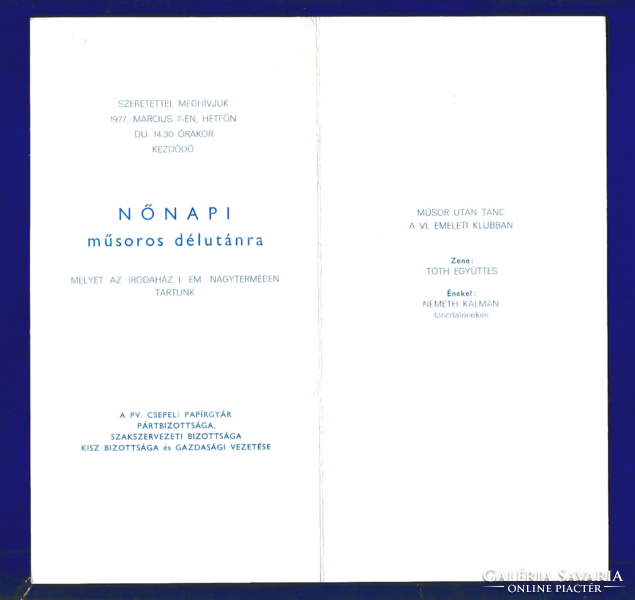 Nemzetközi Nőnap 1977 – Meghívó – Csepeli Papírgyár