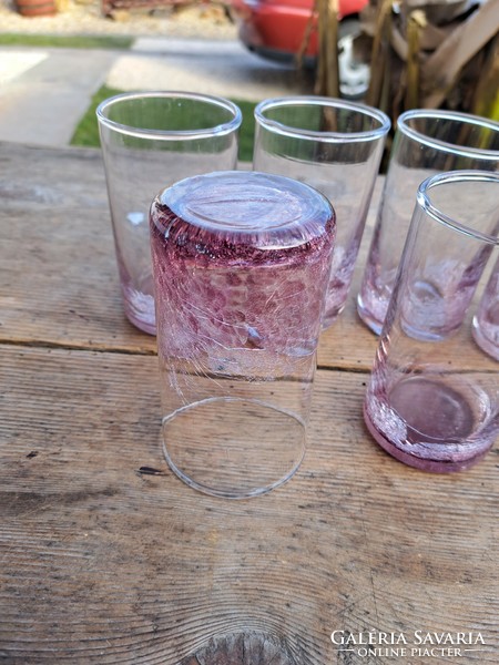 Retro ritka lila 6 db pohár váza repesztett Gyönyörű  Fátyolüveg fátyol karcagi berekfürdői üveg