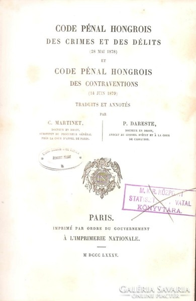 C.Martinet: code pénal hungrois 1885