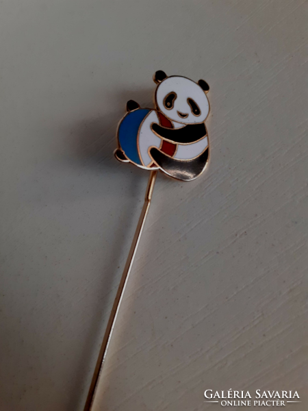 Gold-plated fire enamel ball-playing panda bear bookmark leaf opener in nice condition