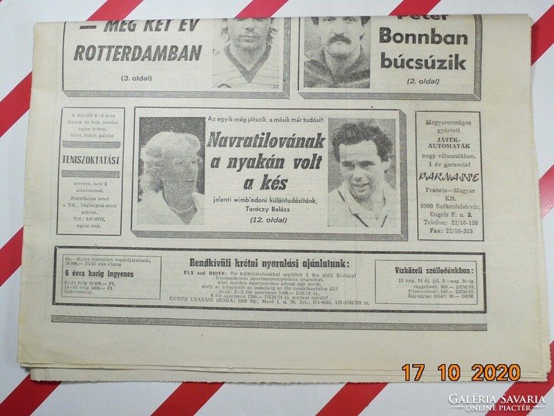 Régi retro újság napilap - Nemzeti Sport - 1991.06.26. -  Születésnapra ajándékba