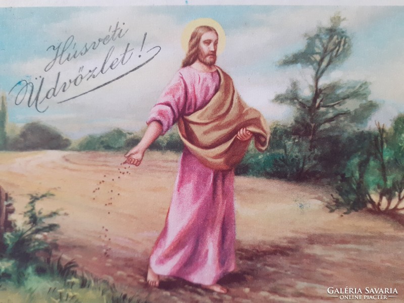 Régi húsvéti képeslap 1947 levelezőlap Jézus a magvető