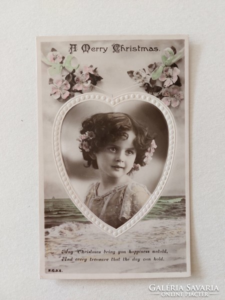 Régi képeslap fotó levelezőlap kislány szív