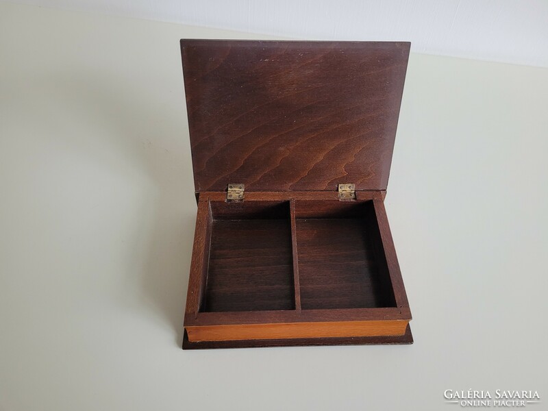 Old inlaid wooden card box book shaped box wooden box