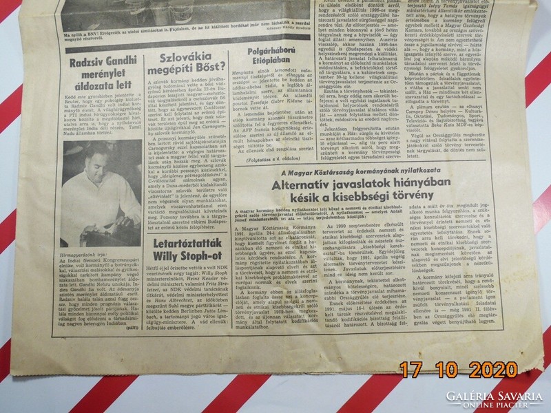 Régi retro újság- Új Magyarország -1991.05.22.- Ajándékba születésnapra