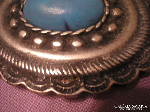Es e5 turquoise stone unique bardócz brown large silver-plated belt buckle rarity 10.5 x 5.5 cm
