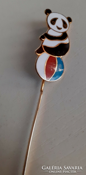 Gold-plated fire enamel ball-playing panda bookmark in nice condition