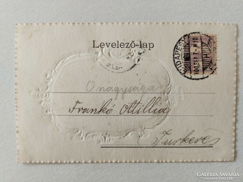 Régi képeslap litho levelezőlap 1900 hölgyek ezüst dombornyomott keretben