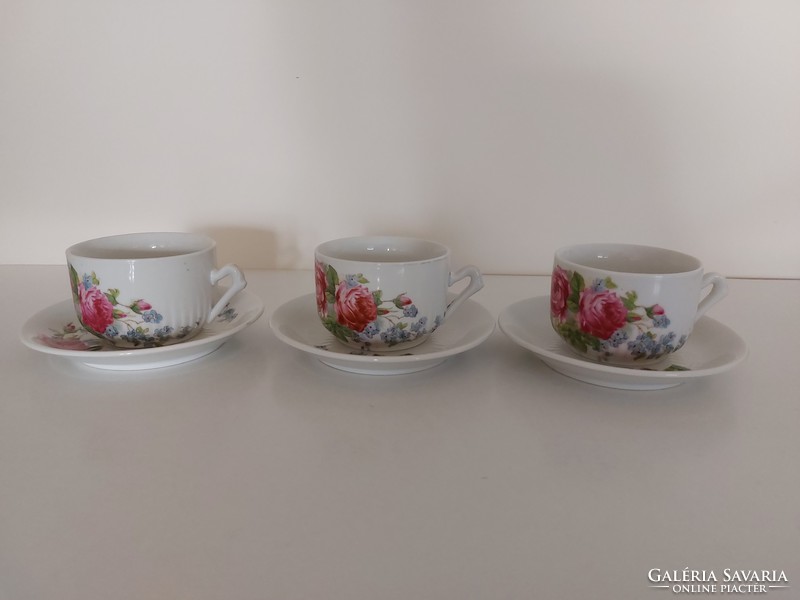 3 db antik rózsás porcelán csésze régi nefelejcses teás bögre
