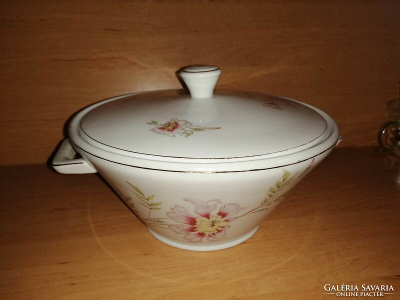 Antik jelzett porcelán virágmintás levesestál (6p)