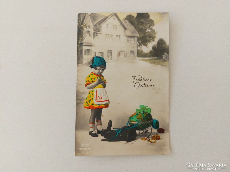 Régi húsvéti képeslap fotó levelezőlap kislány nyuszi tojás