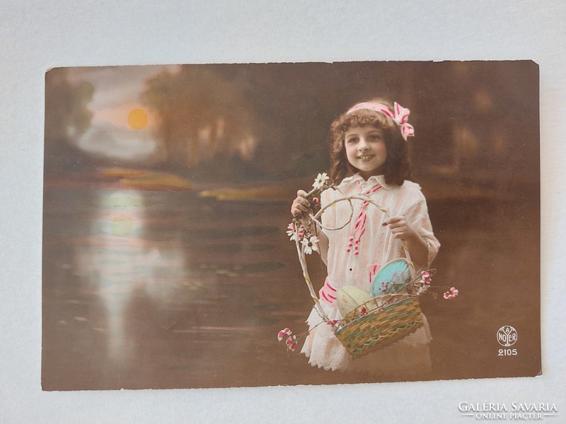 Régi húsvéti képeslap 1916 fotó levelezőlap kislány tojás