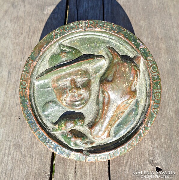 The scout loves nature, is good with animals... Old ceramic plaque, wall decoration