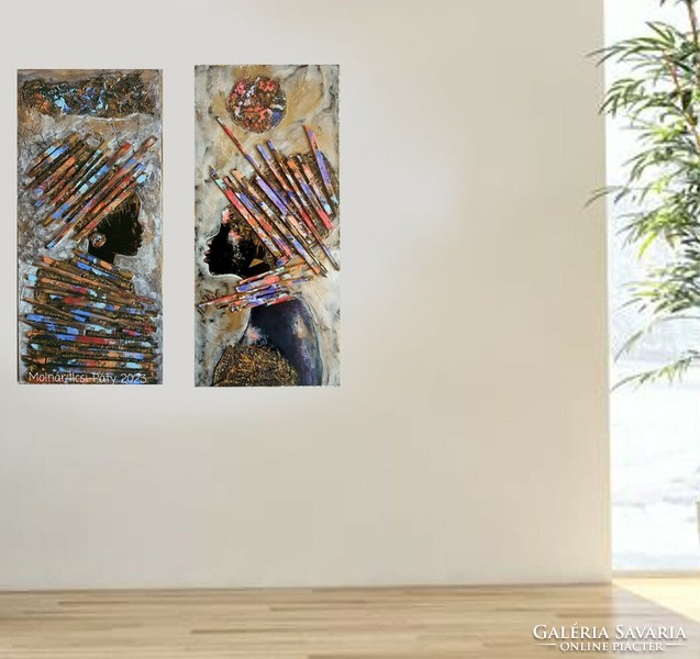 Molnár Ilcsi  " Párok - Színes Afrikás sorozatból "  című munkám - akril festmény