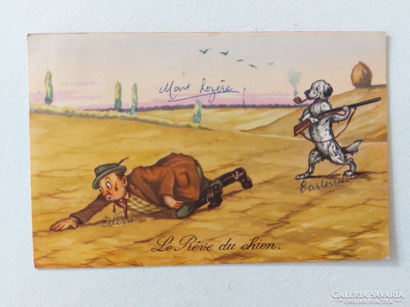 Régi képeslap 1957 rajzos humor levelezőlap vadász