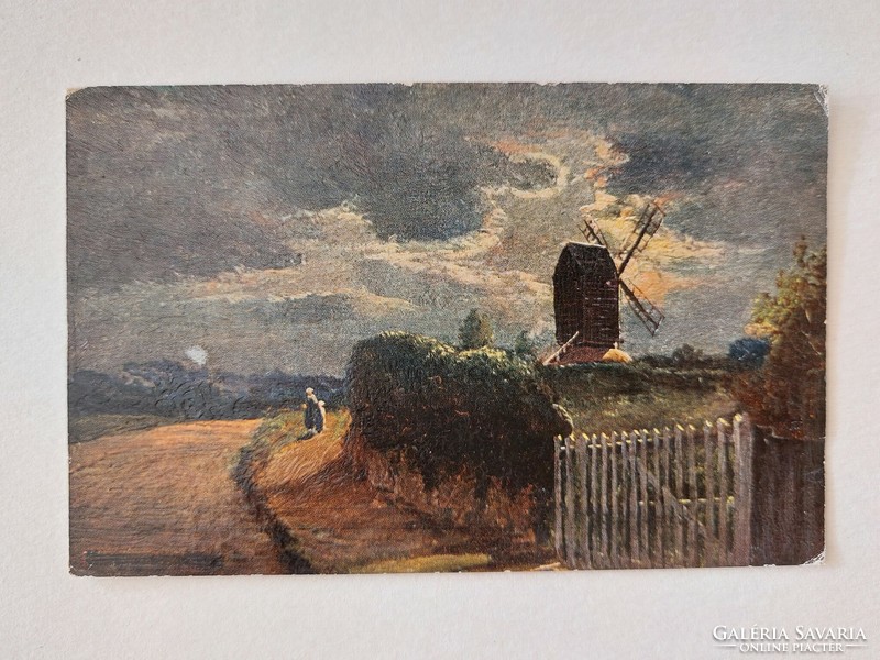 Old postcard postcard landscape windmill