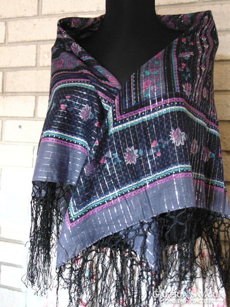 Marks & spencer silk fringed scarf with folk pattern