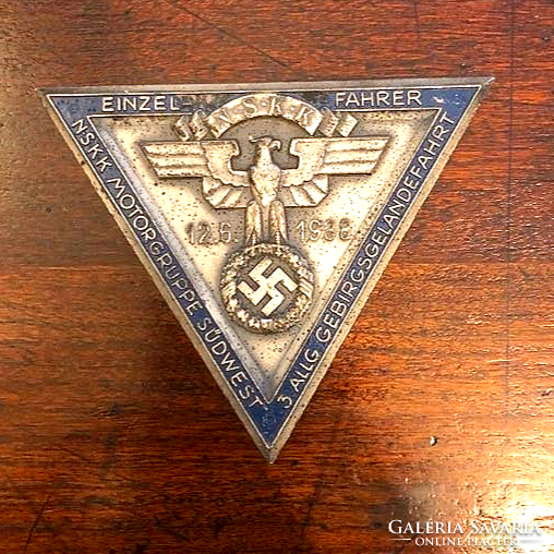 German military 1938 einzel fahrer n.S.K.K. Motorguppe plaque German before World War 2