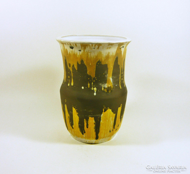 Gorka livia, retro 1950 brown, black and yellow 18 cm artistic ceramic vase, perfect! (G009)