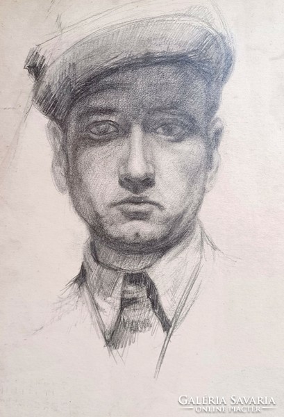Portrait of a man with a hat - graphite pencil study (43x30 cm)