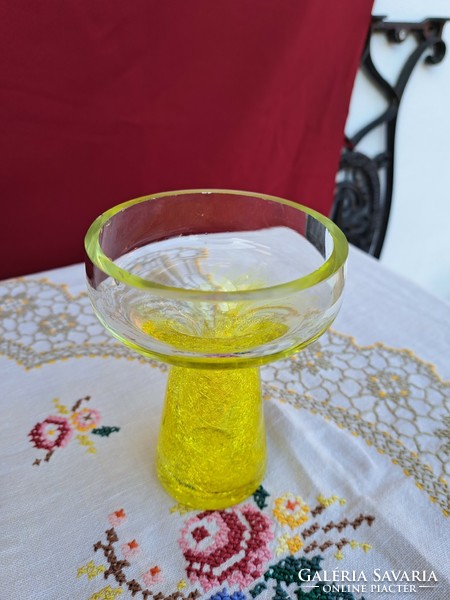 Yellow candle holder vase cracked beautiful veil glass veil Carcagi berek bath glass
