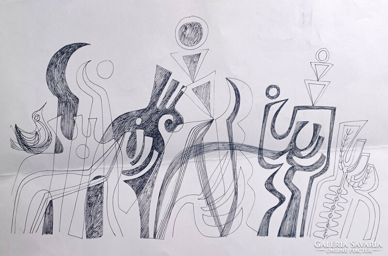 István Hajdú Varga abstract graphic (38x25.5 cm)