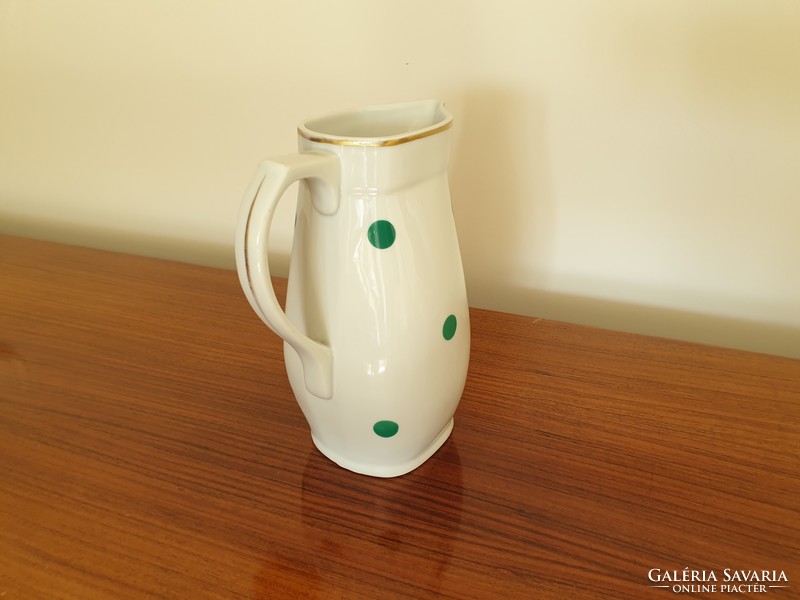 Old Zsolnay porcelain green polka dot vintage water jug 1 liter