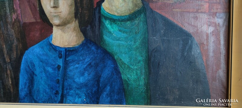 SOMOS MIKLÓS: Asszony meg a lánya 60 x 80 cm FESTMÉNY, olaj-vászon, eredeti régi Képcsarnok keretben