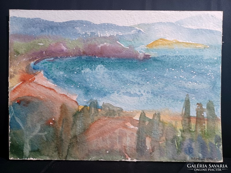 Lészvos/ island of Lesbos 1983 - marked watercolor (34x24cm) Greece