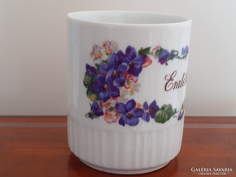 Old zsolnay porcelain violet mug with commemorative folk tea cup